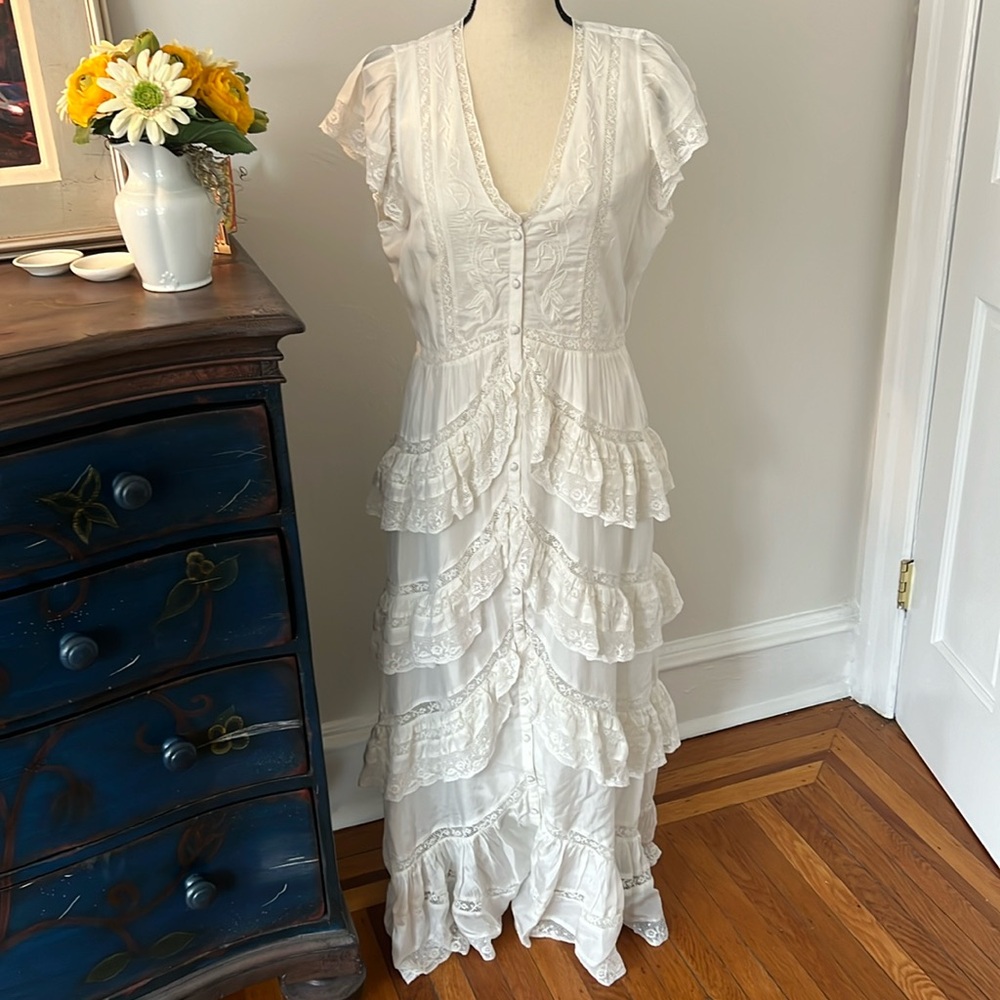 LoveShackFancy Brisbane dress in Antique White